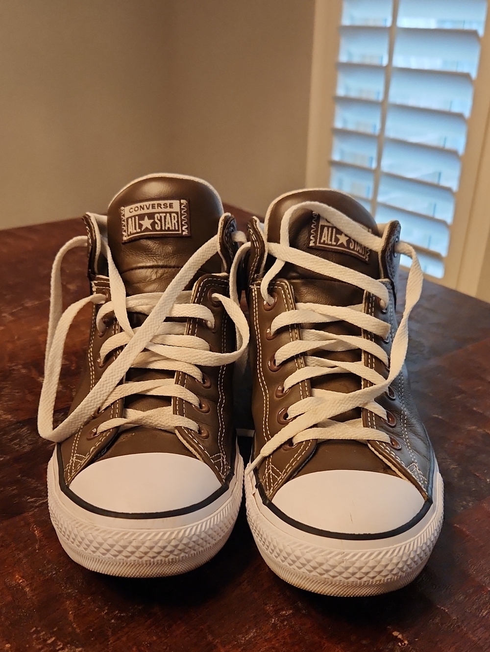 Converse All Star Men's Mid Height Sneakers in Brown Leather